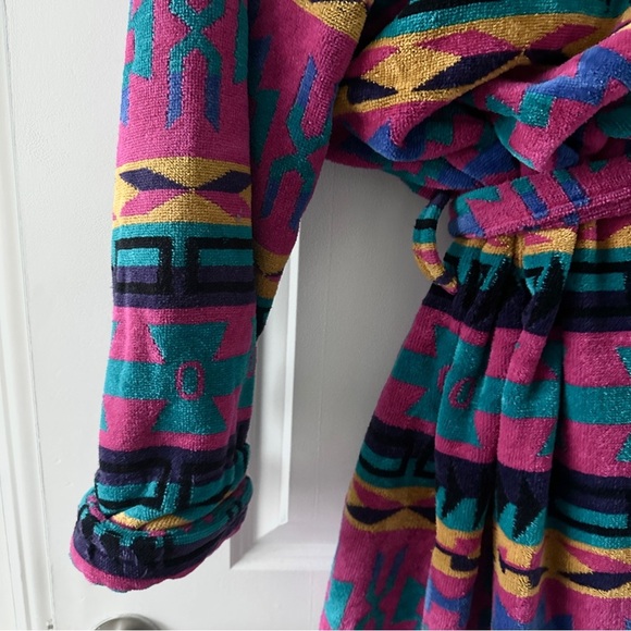 Vintage 90s TJ Lawford Colorful Southwestern Terry Robe Unisex Size Medium Aztec - Picture 12 of 16